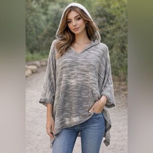 lovestitch Grey and Cream Knit Hooded Poncho